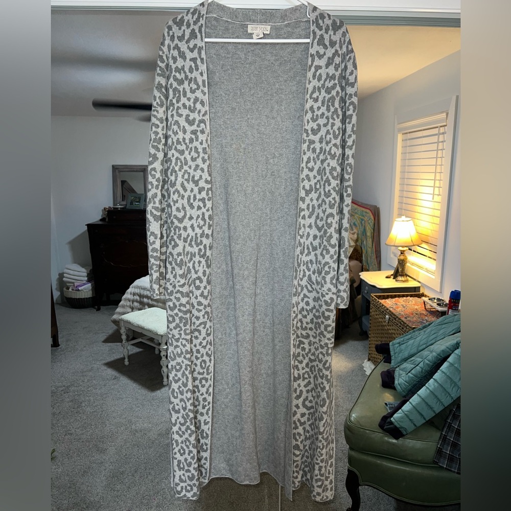 Ruby Moon Gray Leopard print Long Duster Cardigan